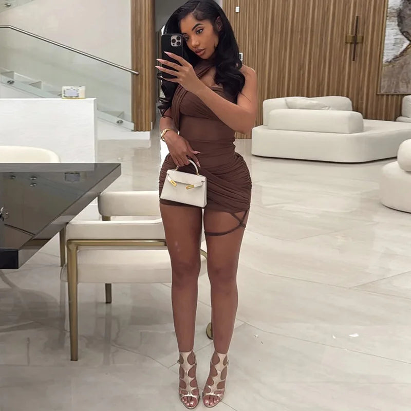 Mini robe en maille plissée femmes