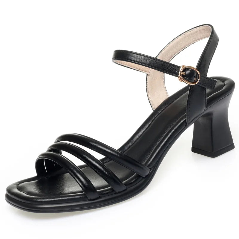 Sandales à bande mince en cuir talons pour femmes