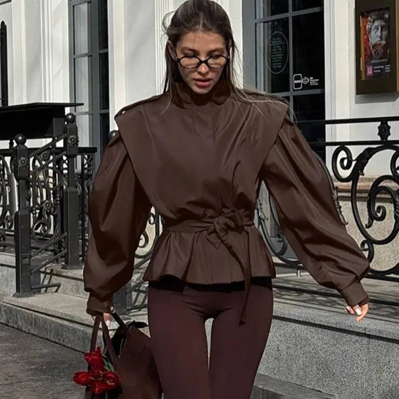 Veste décontracté à lacets mince pour femmes