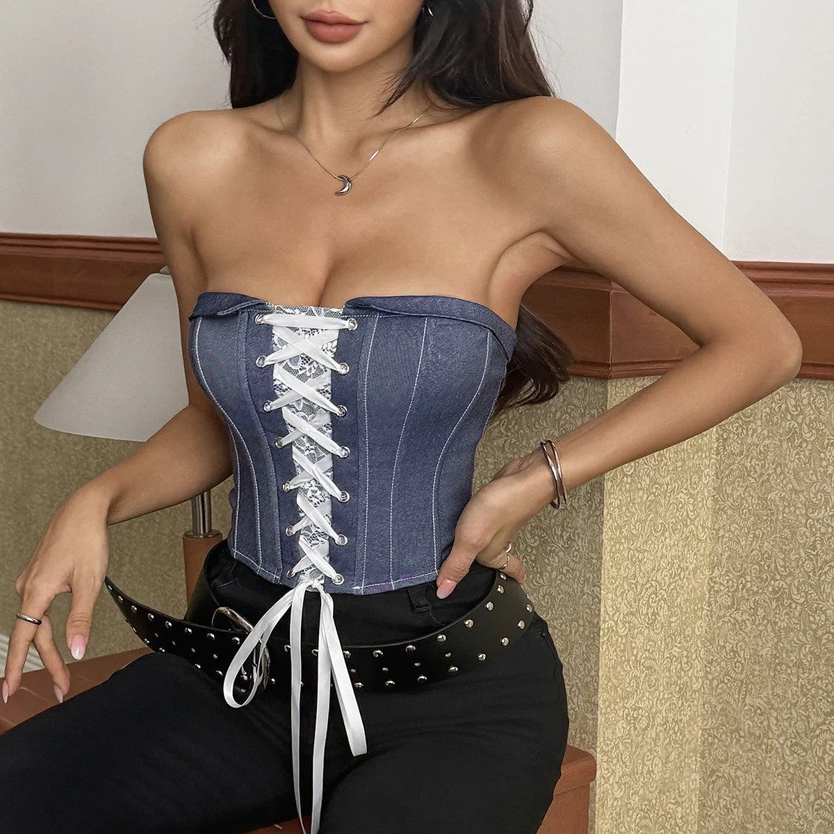 Débardeur Corset Femme – Laçage Sans Manches