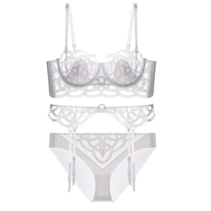 Ensemble de lingerie 3 pièces soutien-gorge + jarretières + string pour femmes