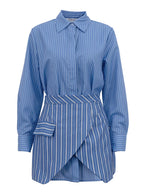 Ensemble deux pièces jupe rayée et chemise à manches longues pour femmes