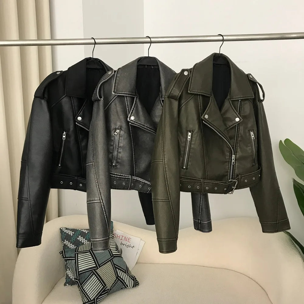 Veste en faux cuir pour femmes