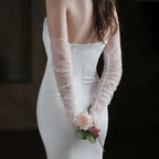 Gants longs tulle avec perles pour femmes