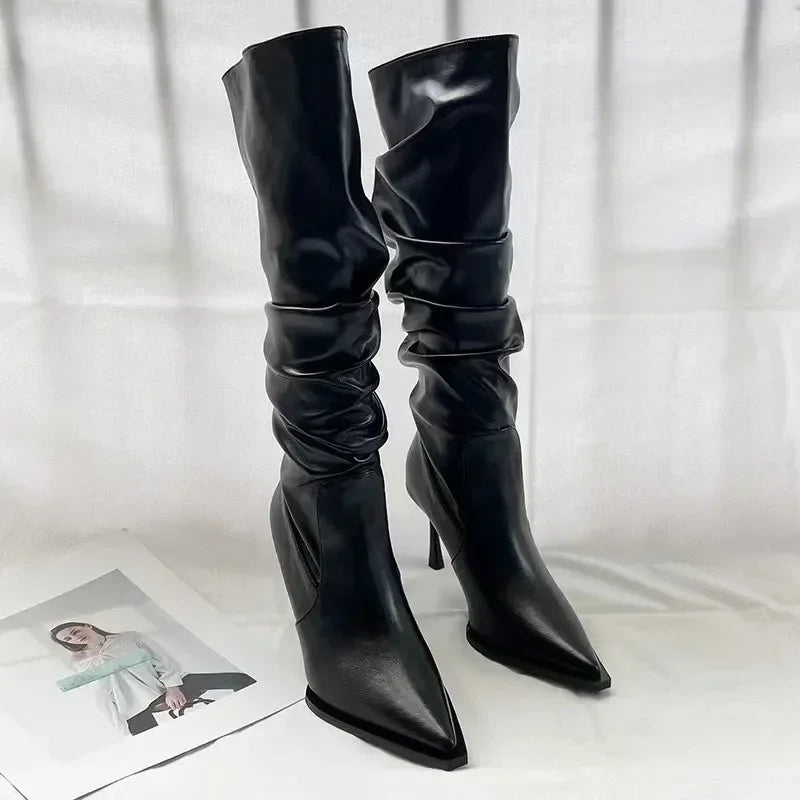 Bottes longues pointues au genou pour femmes