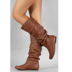 Bottes en cuir plissé pour femmes