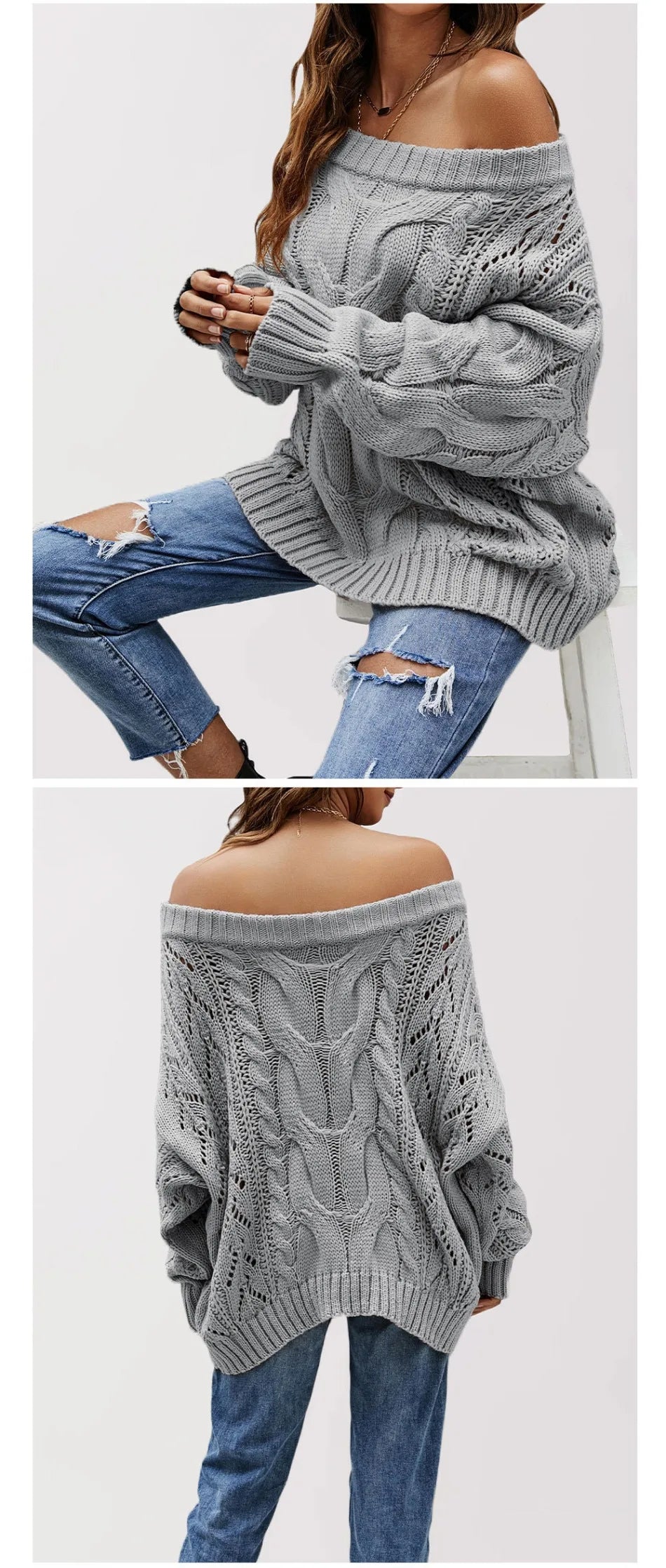 Pull tricoté à manches lanternes pour femmes