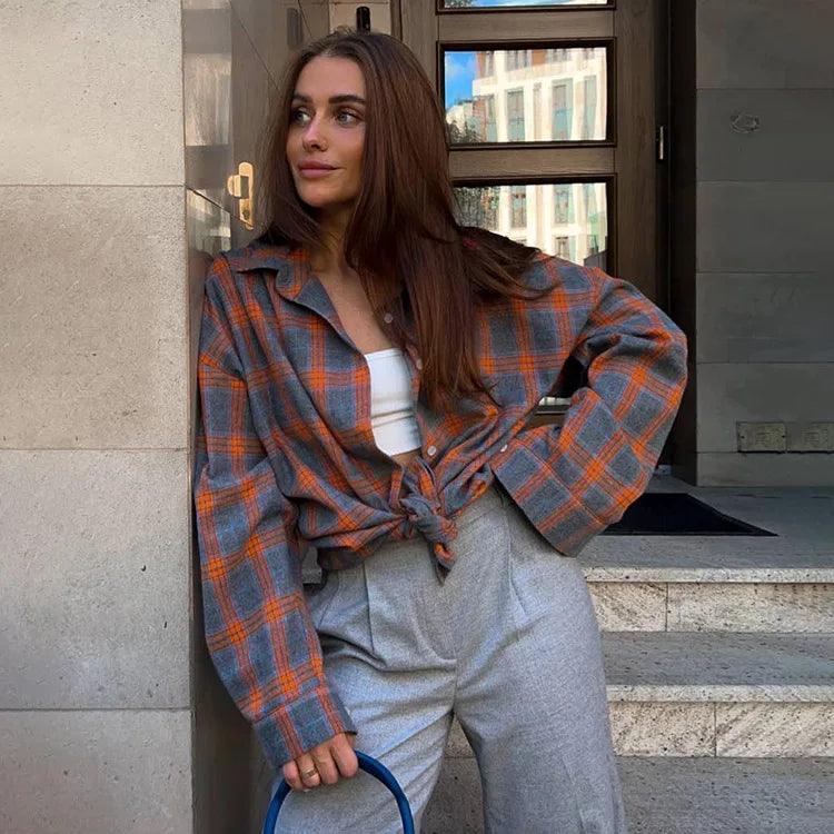 Chemise vintage à manches longues pour femmes