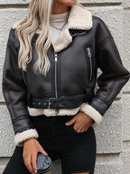 Veste en fourrure d'agneau en faux cuir pour femmes