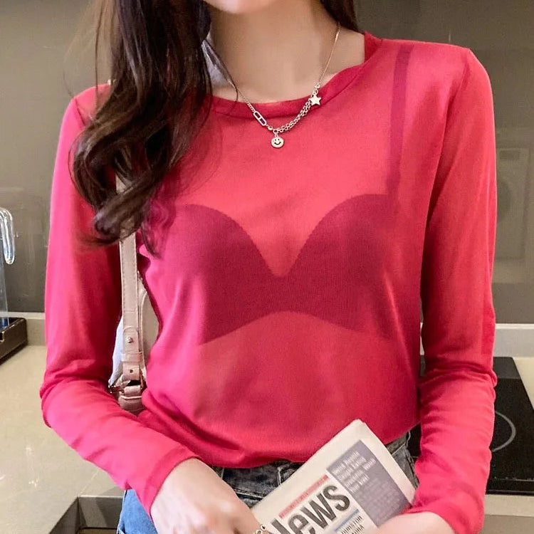 T-shirt en maille transparente pour femmes