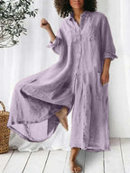 Combinaison ample vintage en coton et lin pour femmes