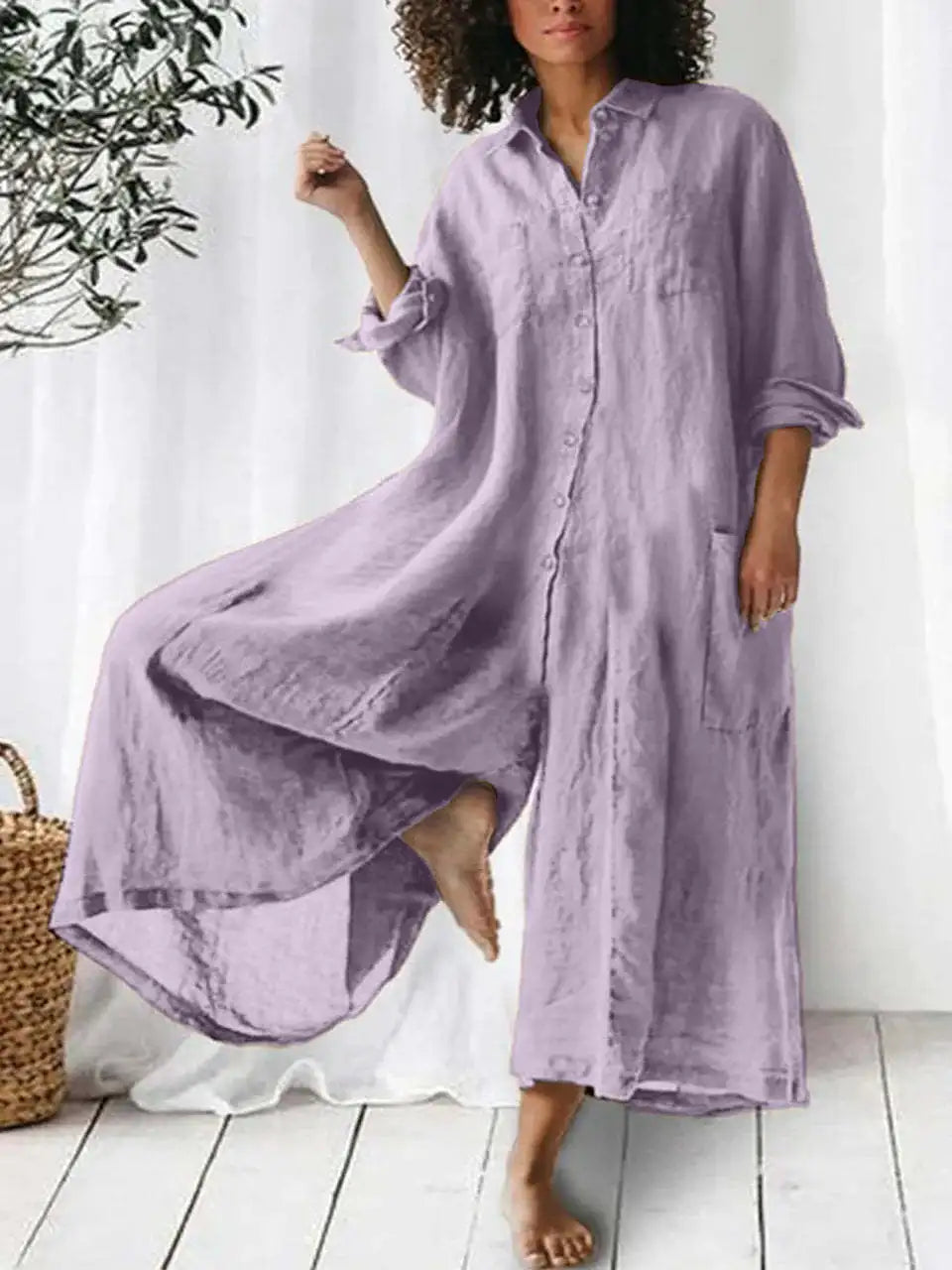 Combinaison ample vintage en coton et lin pour femmes