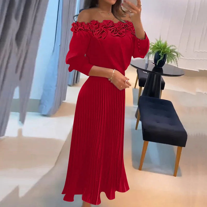 Robe de soirée plissée à volants pour femmes