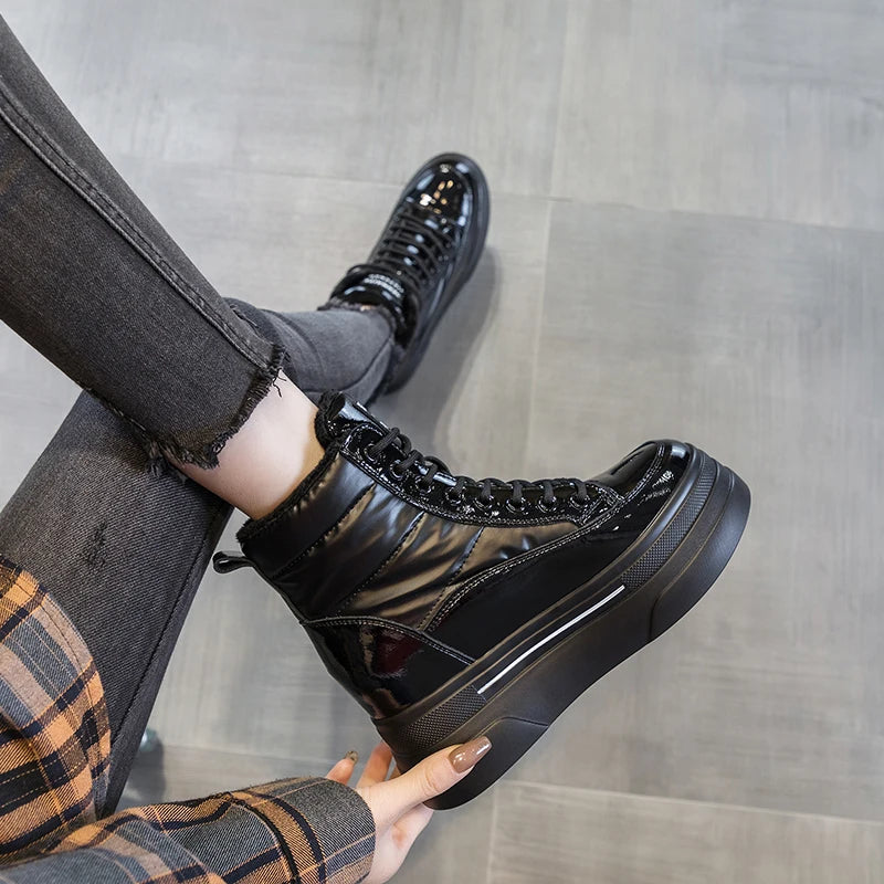 Bottines de neige en cuir de vache véritable pour femme