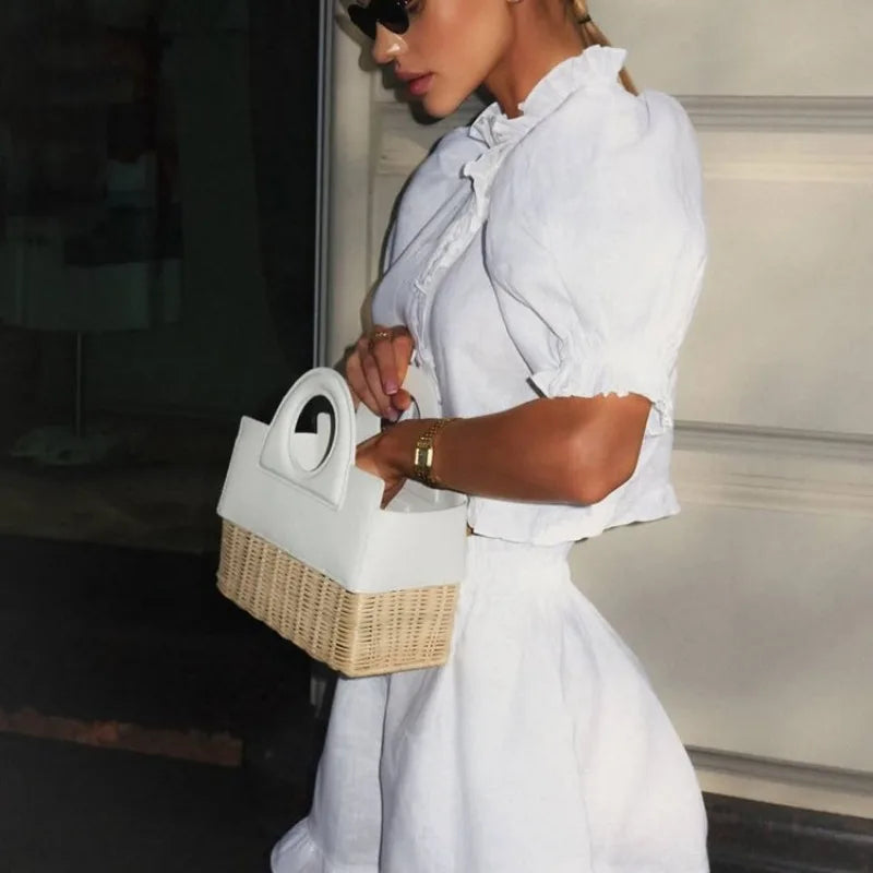 Ensemble deux pièces crop top à volants et short taille haute pour femme