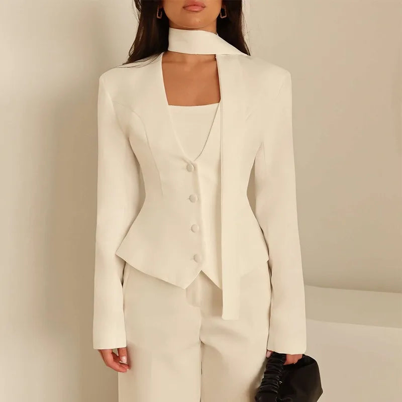Ensemble veste et tailleur à lacets et col en V pour femmes