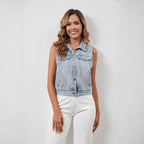 Gilet en jean rétro décontracté et tendance pour femmes