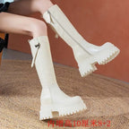 Bottes hautes en cuir véritable à plate-forme pour femmes