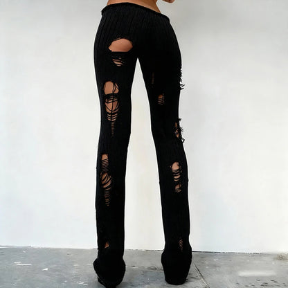 Pantalon skinny femme long en maille tricotée