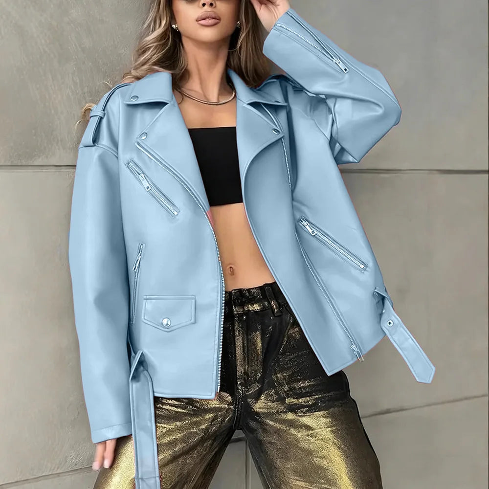 Veste Courte Femme – Similicuir et Ceinture