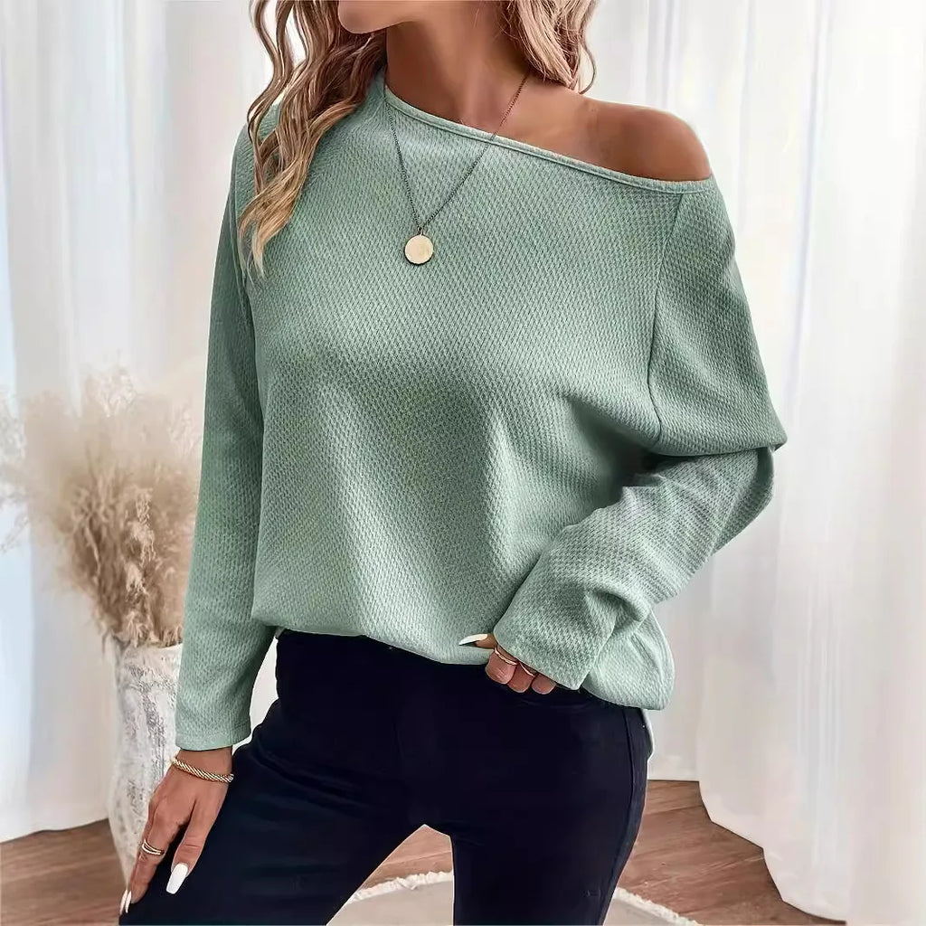 Pull en maille gaufrée à épaules dénudées pour femmes