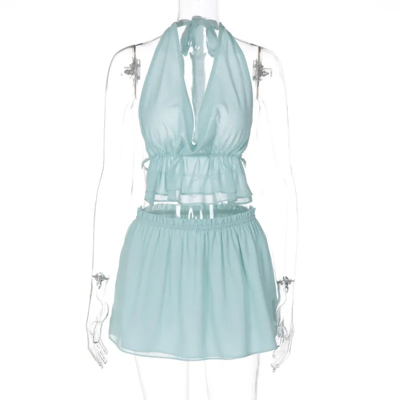Ensemble jupe et haut dos nu à col halter pour femmes