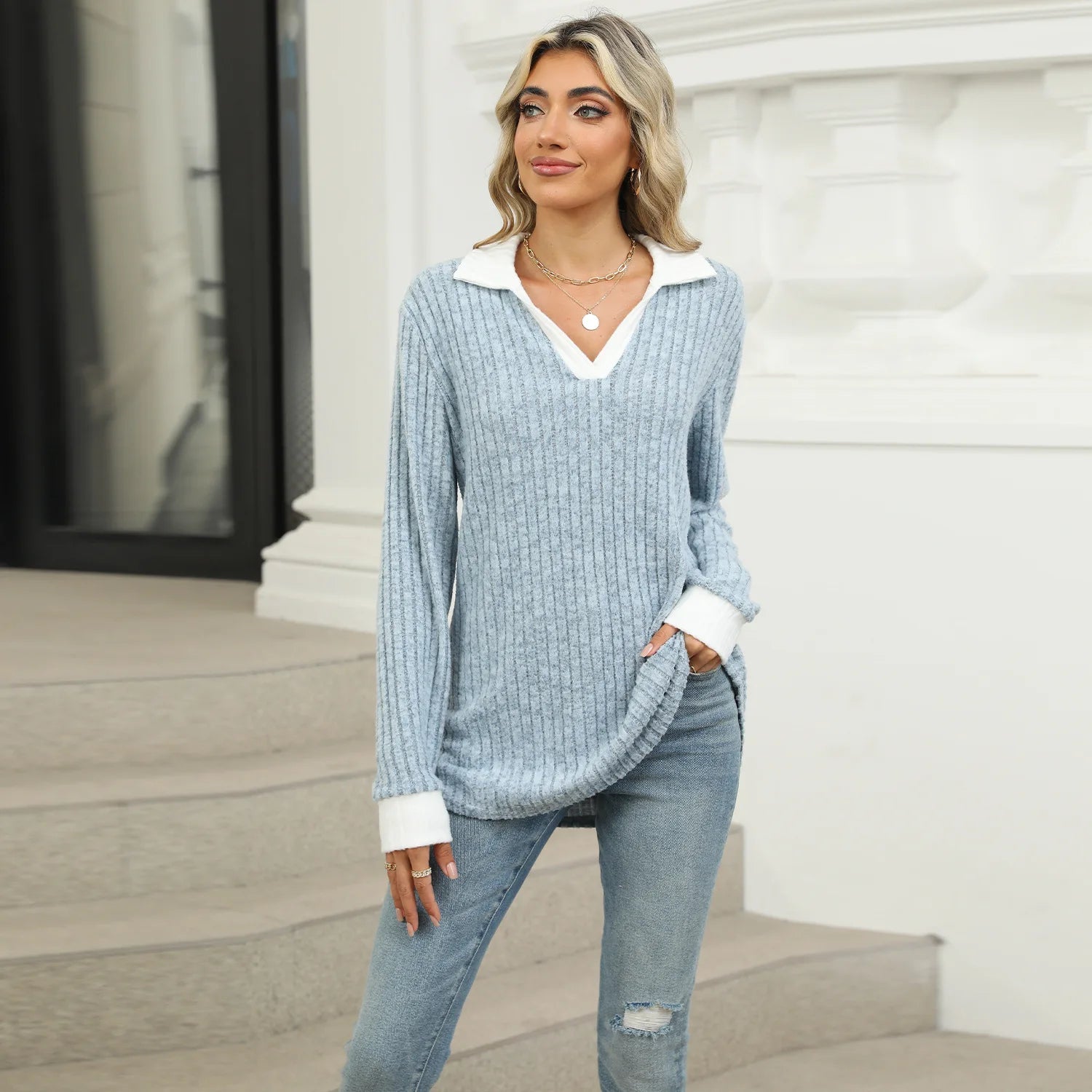 T-shirt à manches longues décontracté lâche pour femmes