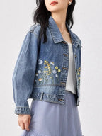 Veste en jean brodée florale pour femmes