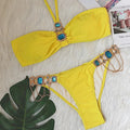 Maillot de bain deux pièces soutien-gorge col licou et avec des bijoux en diamant pour femmes