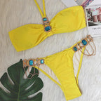 Maillot de bain deux pièces soutien-gorge col licou et avec des bijoux en diamant pour femmes