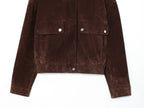 Veste en faux daim à col montant et manches longues pour femmes