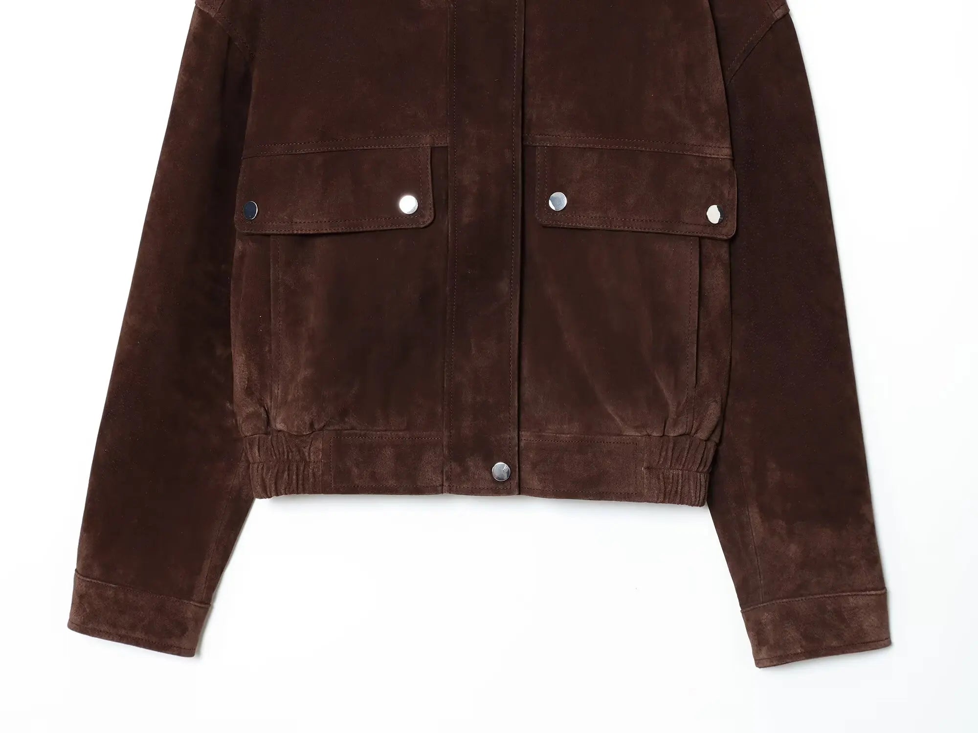 Veste en faux daim à col montant et manches longues pour femmes