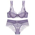 Ensemble de soutien-gorge en dentelle brodée Ultra fin et culotte pour femmes