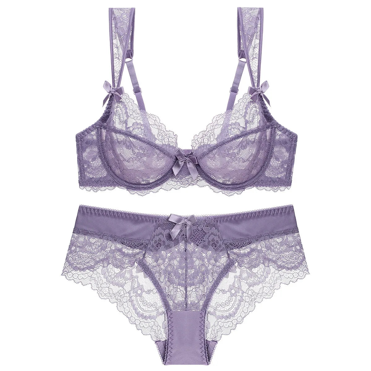 Ensemble de soutien-gorge en dentelle brodée Ultra fin et culotte pour femmes