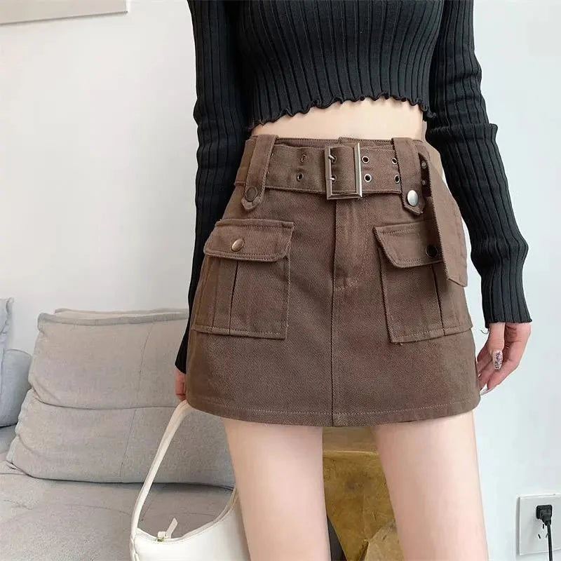 Jupe-pantalon en jean de style safari pour femmes