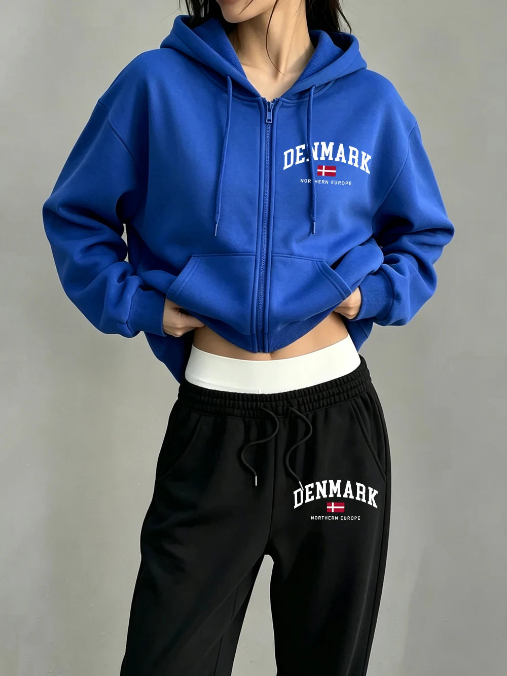 Ensemble 2 pièces : sweat-shirt à capuche zippé pour femmes