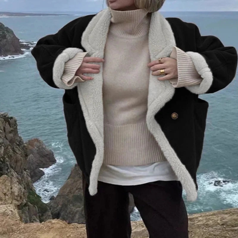 Veste Rétro Femme – Effet Laine d’Agneau et Patchwork