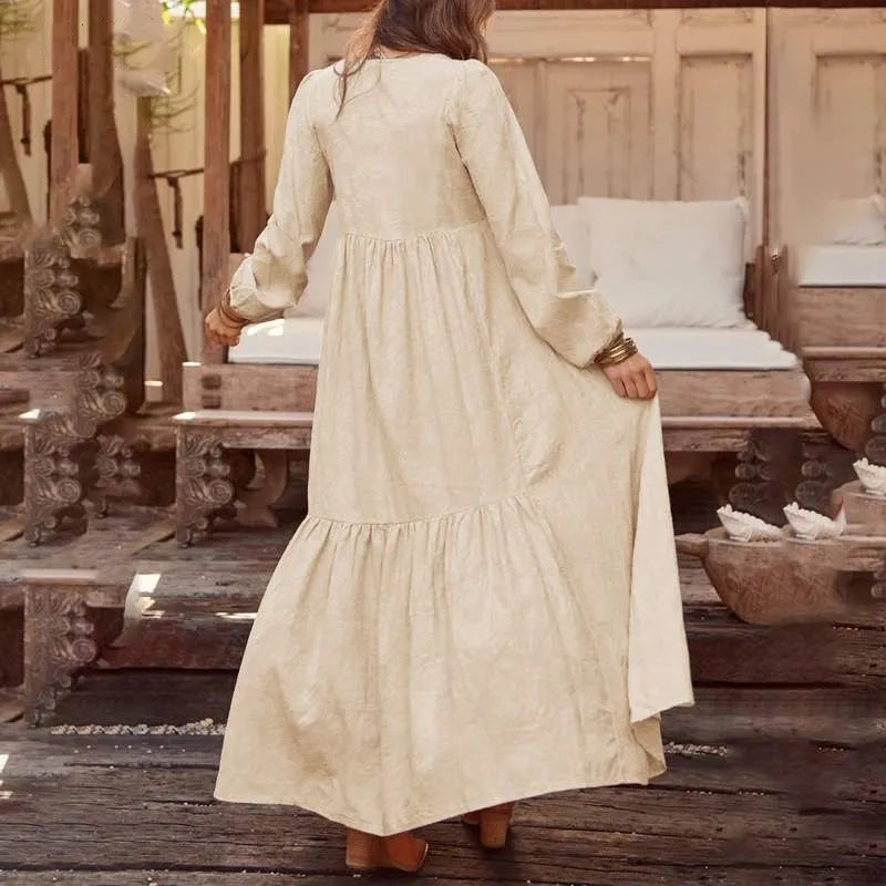 Robe chemise à manches longues style bohème pour femmes