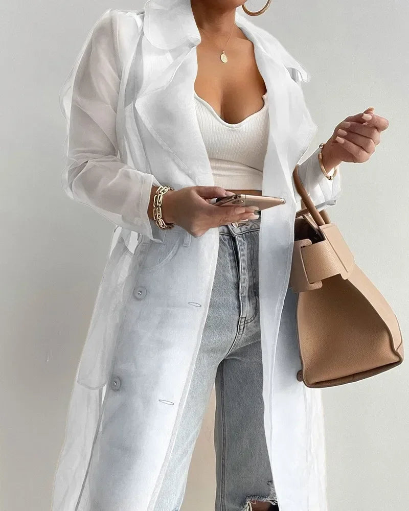 Manteau boutonné à manches longues pour femmes