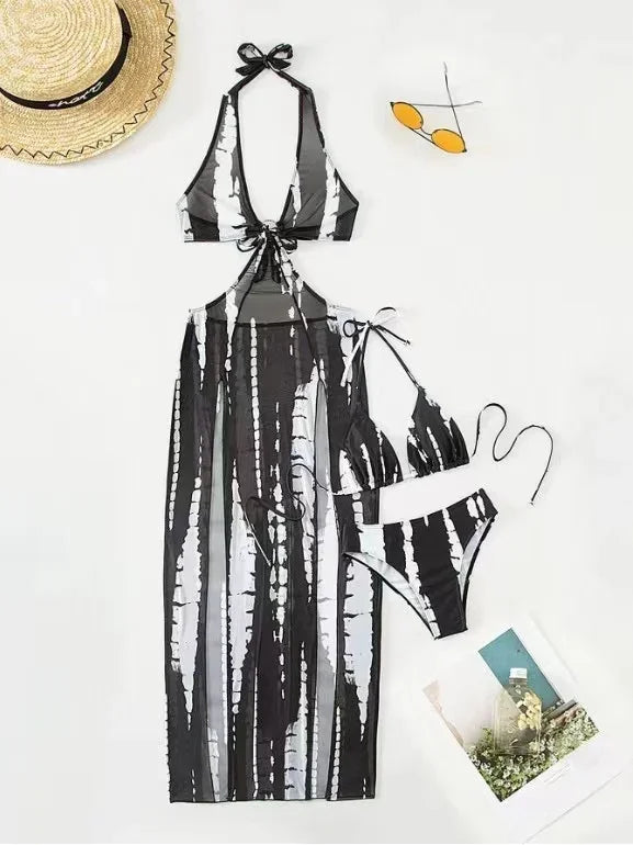 Maillot de bain noir trois pièces pour femmes