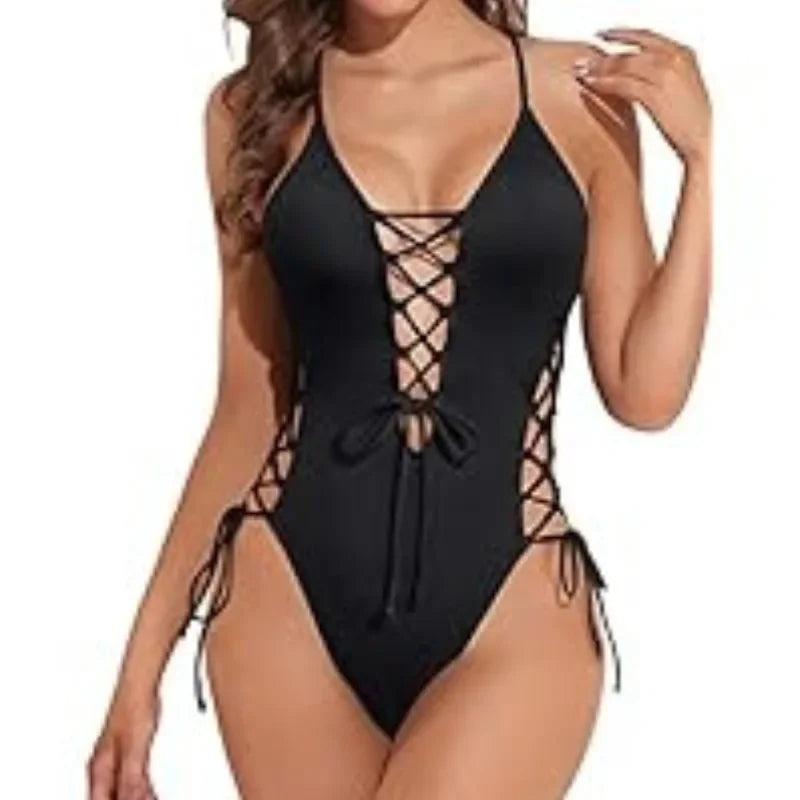 Maillots de bain une pièces col en V profond Push Up pour femmes