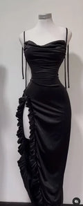 Robe longue plissée à lacets pour femmes