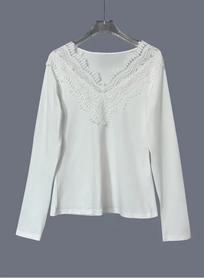 Chemisier Vintage Femme – Dentelle et Col V