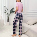 Ensemble de pyjama 2 pièces à imprimé lettre t-shirt doux et confortable et pantalon long à carreaux pour femmes