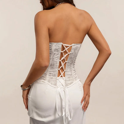 Débardeur Corset Femme – Fleurs 3D et Coupe Asymétrique