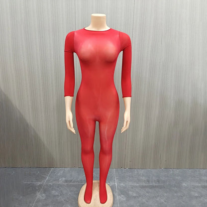 Combinaison en maille transparente à manches longues pour femme