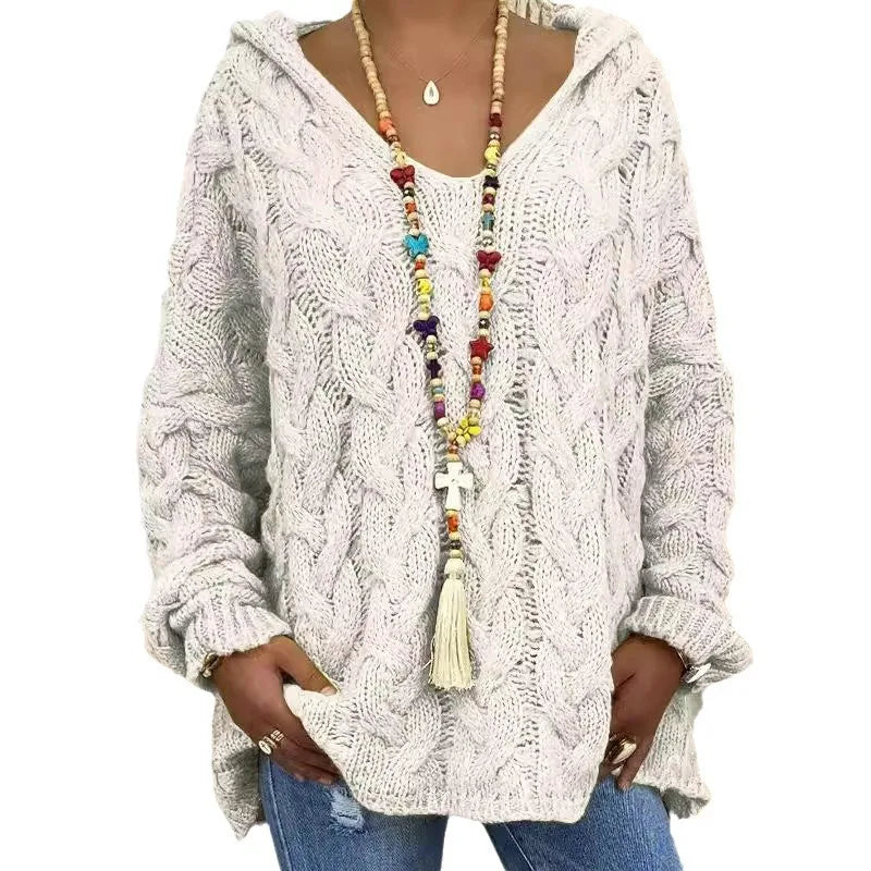 Pull torsadé tricoté de couleur pure pour femmes