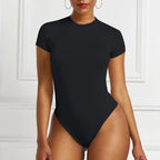 Body moulant sexy une pièce à manches courtes et col rond ouvert pour femmes