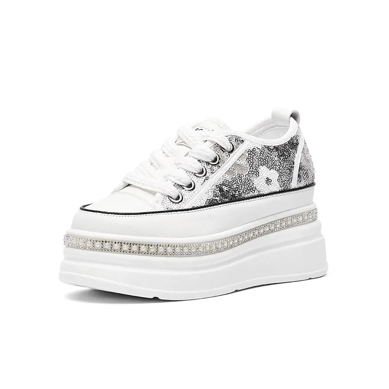 chaussures décontractées blanches à semelle épaisse pour femmes