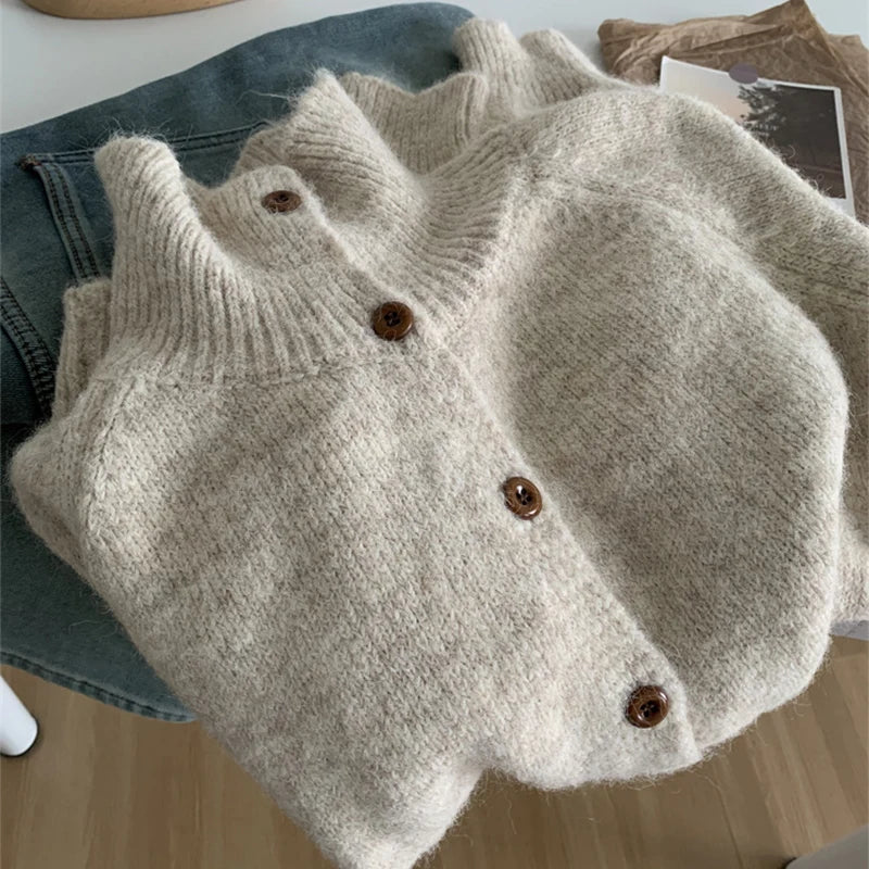 Cardigan décontracté à col mi-haut pour femmes